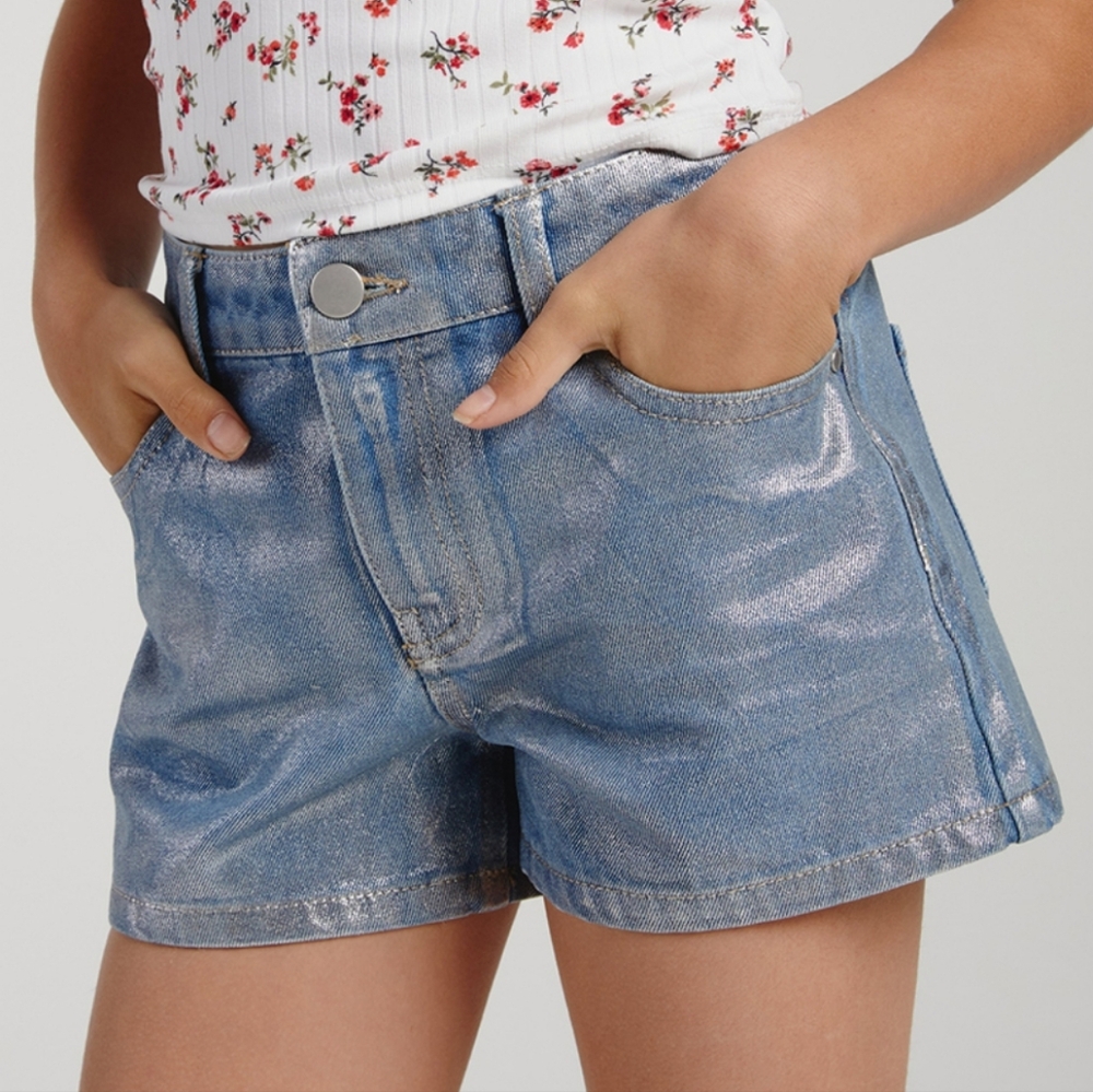 RSQ Girls Metallic Coated Denim Shorts